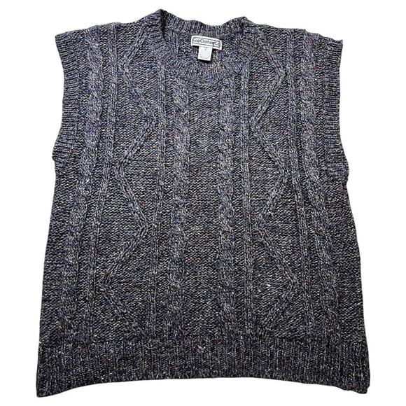 Vintage 80s Gap Mens Wool Cable Knit Grey Sweater Vest Grunge Preppy Size Medium - Picture 1 of 6